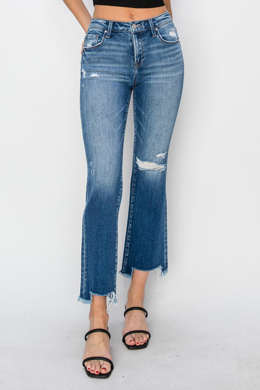 RISEN Full Size Frayed Step Hem Ankle Straight Jeans - In Style Chics Boutique LLC