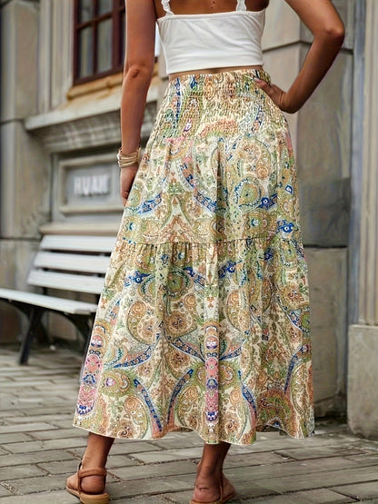 Full Size Tiered Smocked Printed High Waist Skirt - In Style Chics Boutique LLC