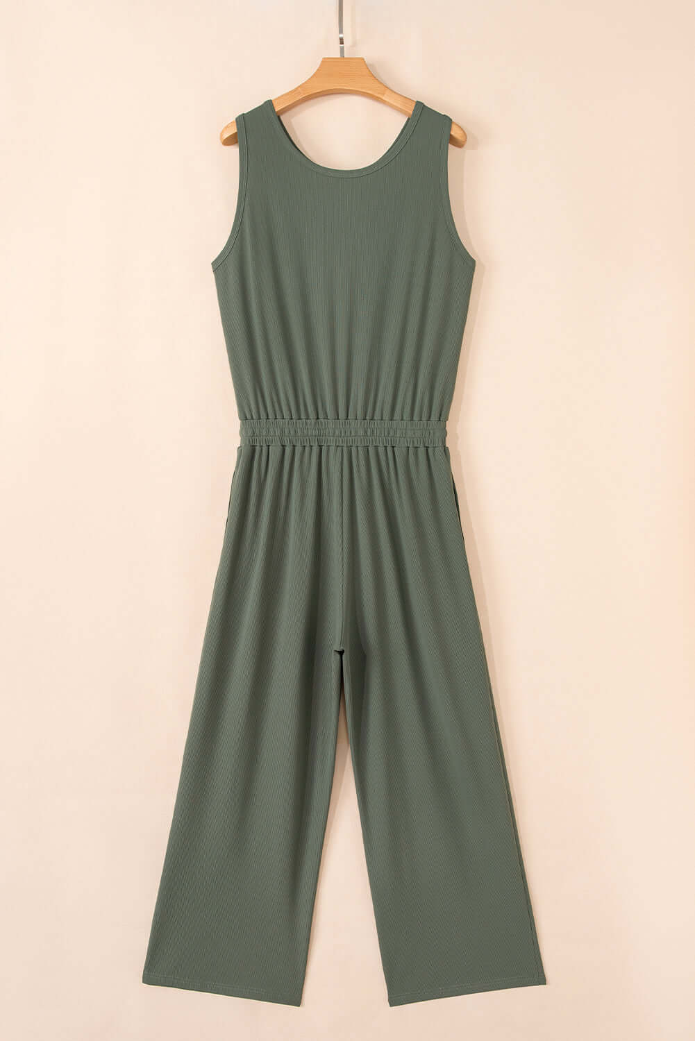 Vineyard Green Buttoned Drawstring Waist Sleeveless Wide Leg Jumpsuit - Cute Clothes Online - In Style Chics Boutique Women's Juniors 