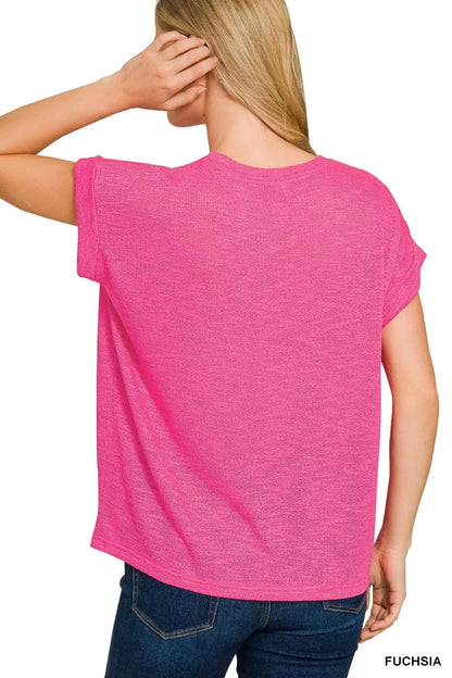 Zenana Hacci Slub Rolled Up Sleeve Tee