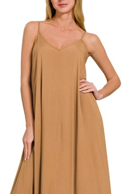 Cami Dress With Flowy Pockets Woven Arc Hem  - In Style Chics Boutique 