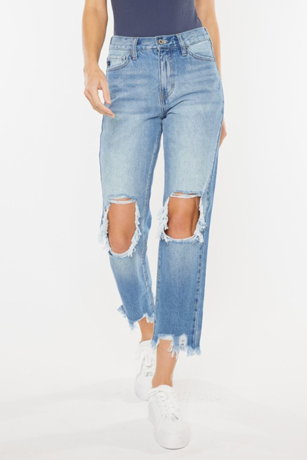 Kancan High Waist Chewed Up Straight Mom Jeans - In Style Chics Boutique LLC