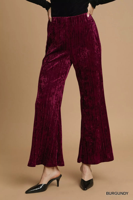 Velvet Wide Leg Flare Pants in Burgundy at In Style Chics Boutique Fall Fashion and Style 