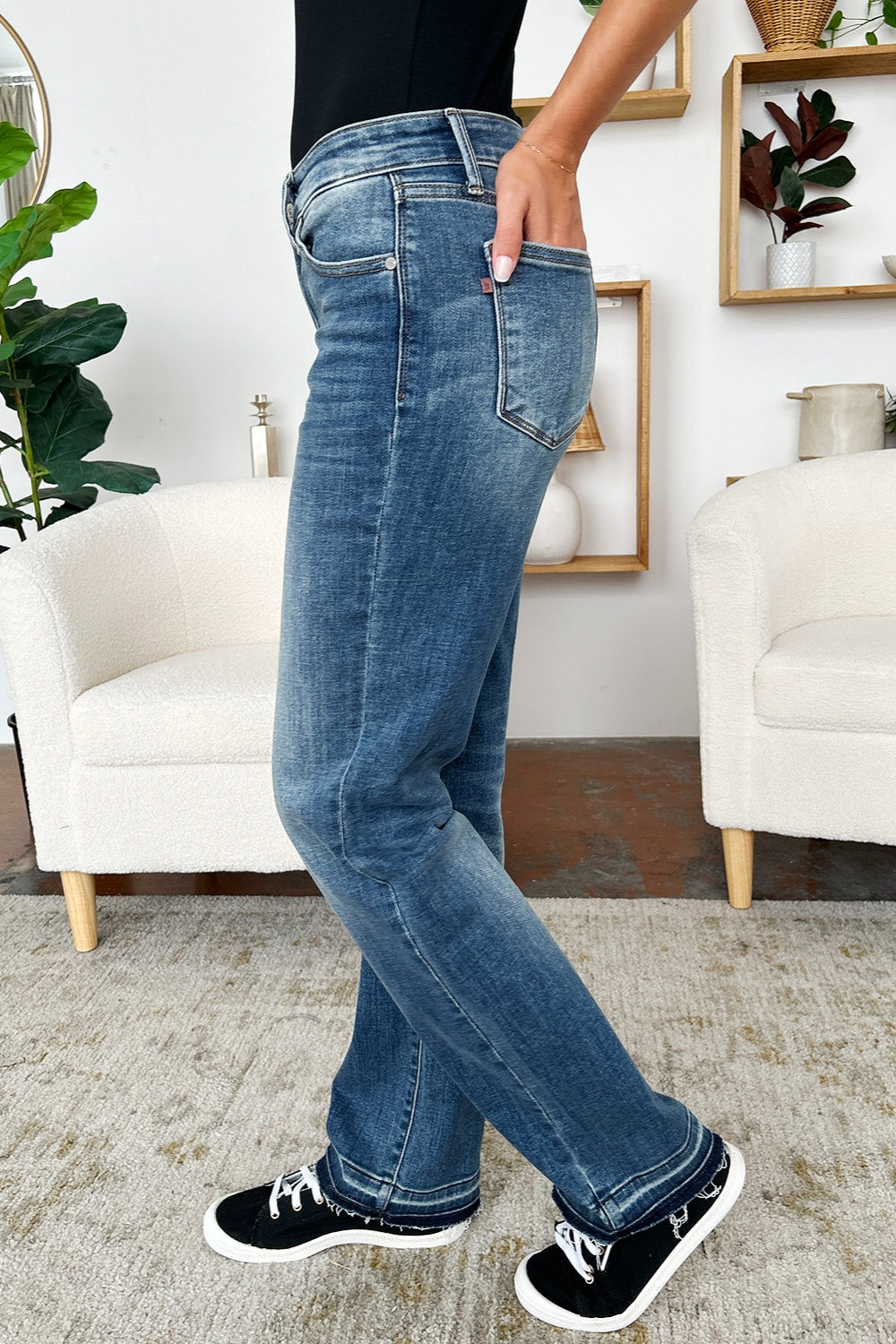 Judy Blue Full Size Mid Rise Release Hem Jeans - In Style Chics Boutique LLC