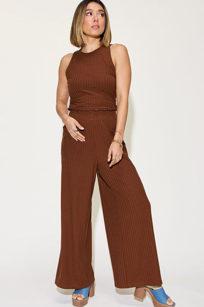 Basic Bae Full Size Ribbed Tank and Wide Leg Pants Set - More Colors! - In Style Chics Boutique LLC