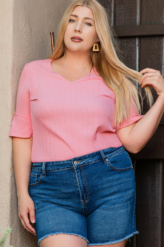 Plus Size V-Neck Half Sleeve Blouse - In Style Chics Boutique LLC