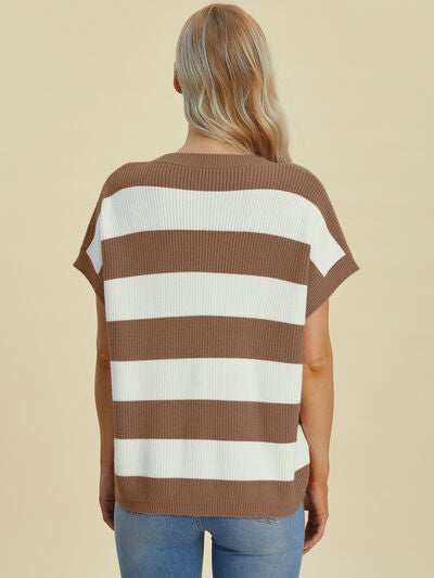 Women's Striped V-Neck Short Sleeve Sweater - In Style Chics Boutique Online Clothing 