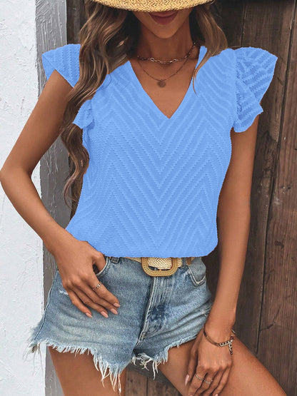 Textured V-Neck Cap Sleeve Blouse More Colors! - In Style Chics Boutique LLC