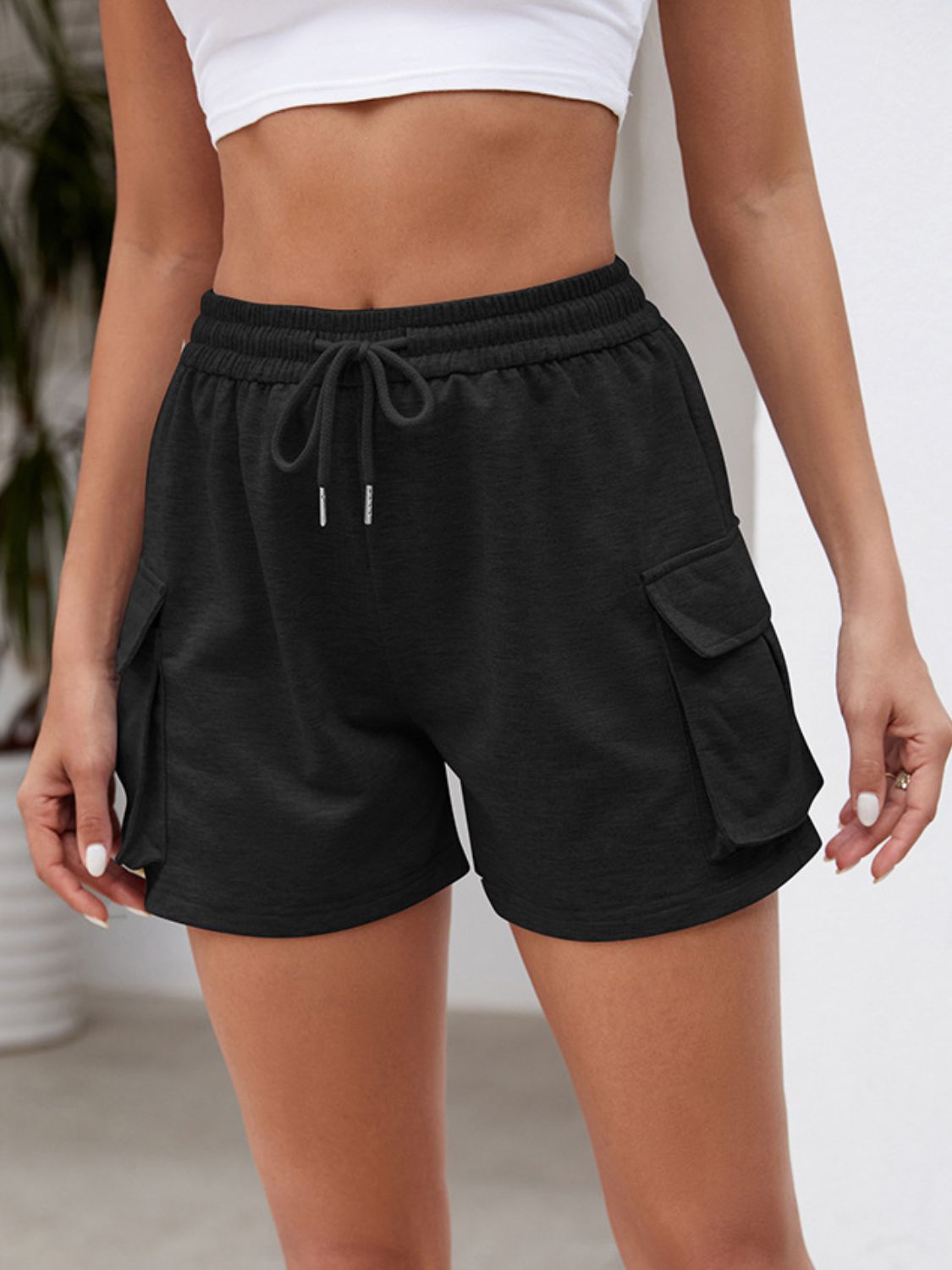 Drawstring Elastic Waist Shorts with Pockets - In Style Chics Boutique LLC