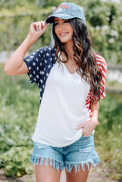 US Flag V-Neck Tee Shirt - In Style Chics Boutique LLC