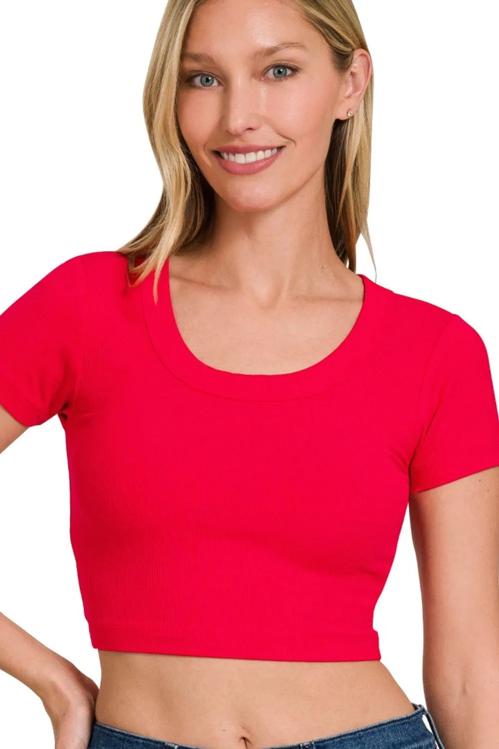 Short Sleeve Crop Top, Ribbed Scoop Neck - In Style Chics Boutique Cute Clothes Online Fourth of July tee 