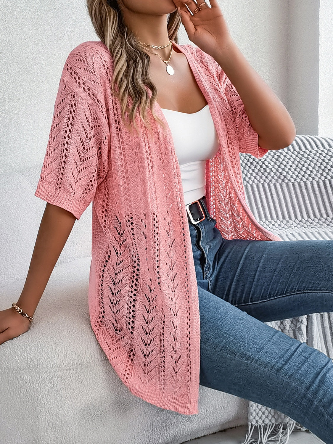 Openwork Open Front Half Sleeve Cardigan - More Colors! - In Style Chics Boutique LLC