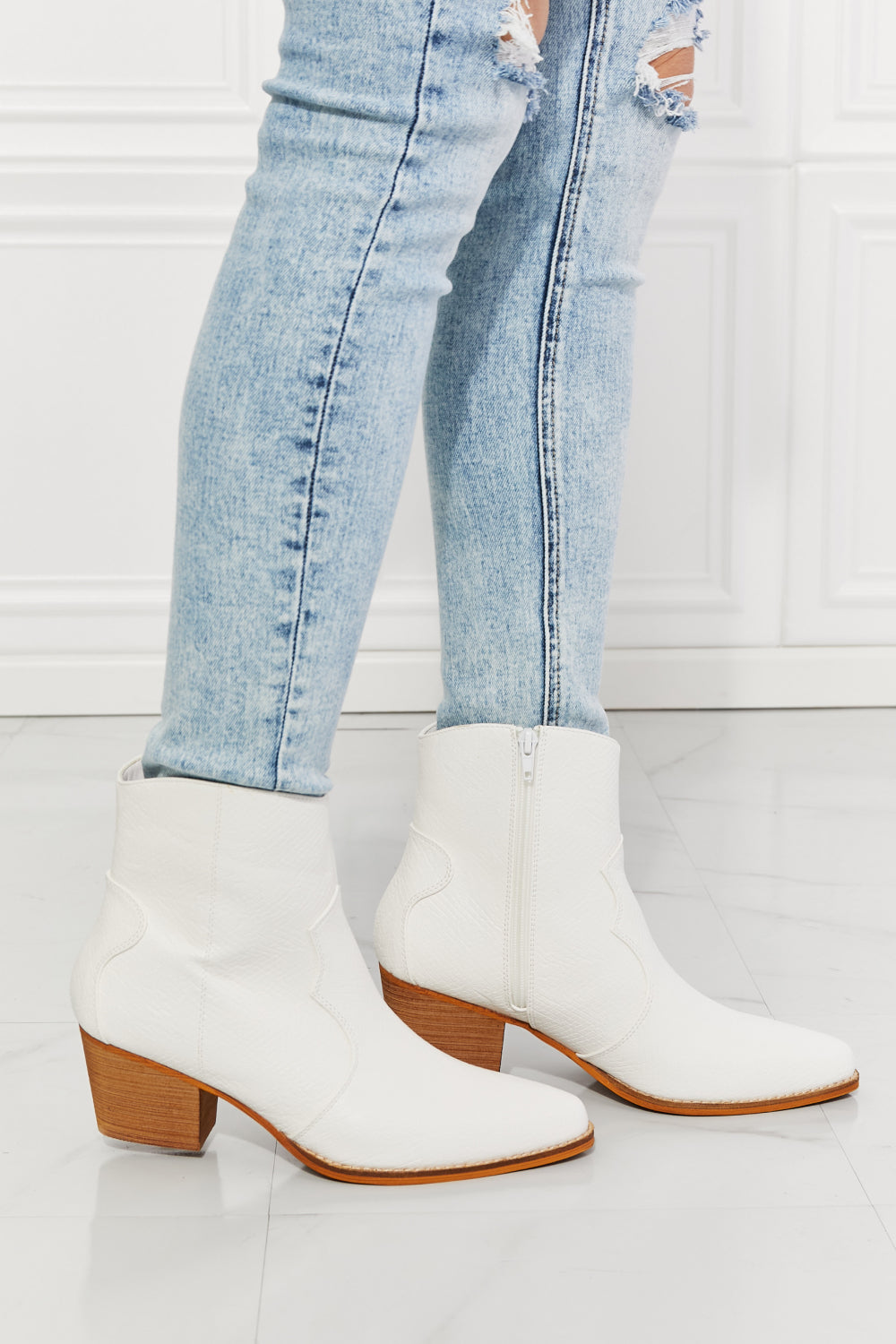 MMShoes Watertower Town Faux Leather Western Ankle Boots in White - In Style Chics Boutique LLC