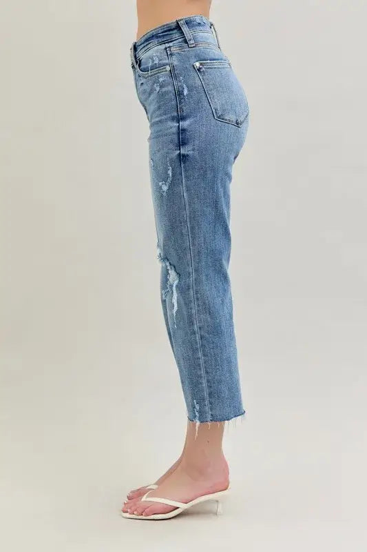 Judy Blue High Waist Destroy Crop Wide Leg Jeans - In Style Chics Boutique Women's Juniors Plus Size Apparel Online