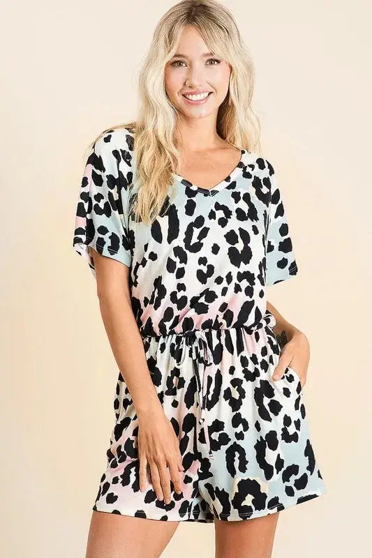 Gradation Leopard Soft Knit V-neck Romper - Cute Clothes for Summer - In Style Chics Boutique Women's Juniors Apparel Online 