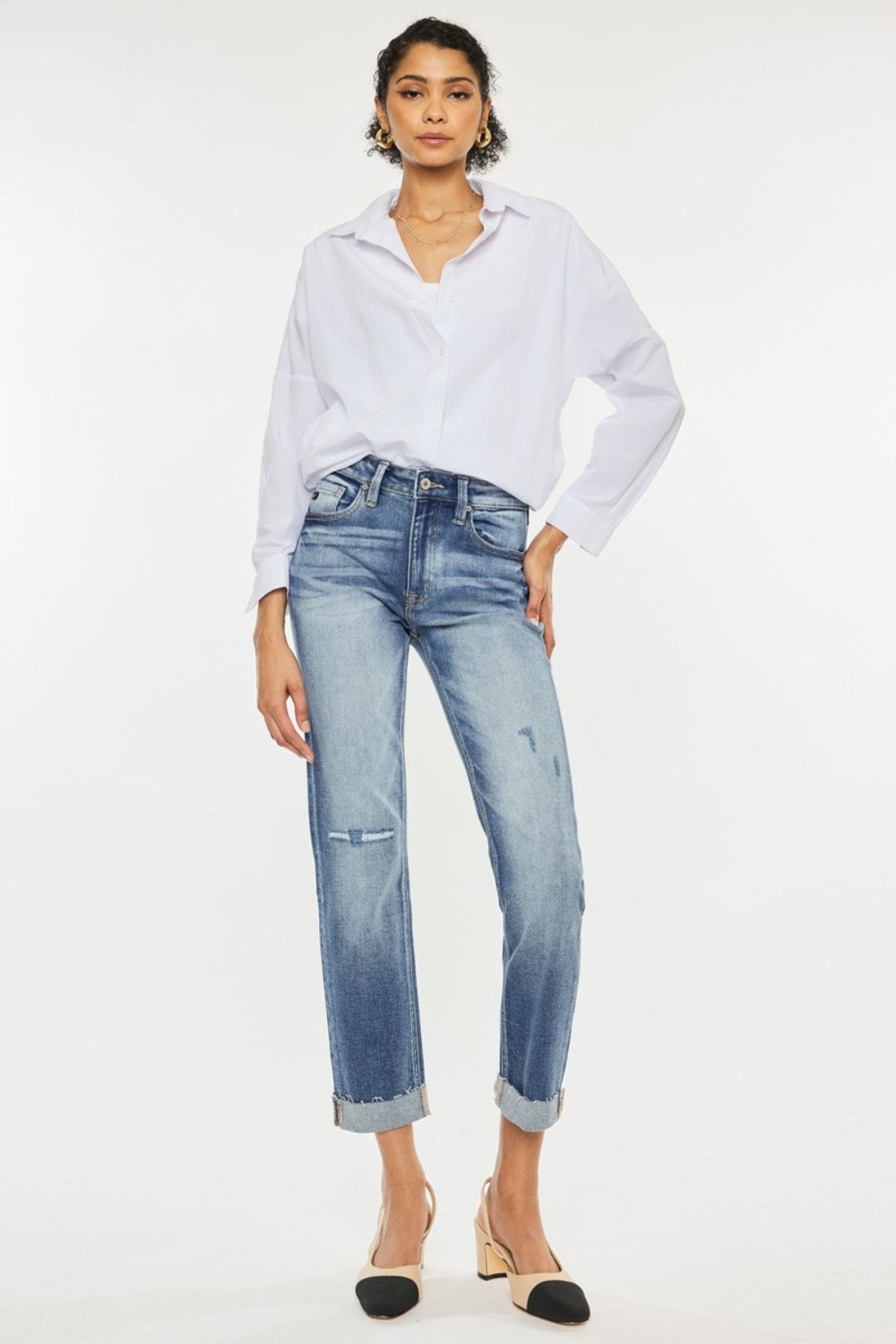 Kancan High Rise Cuffed Straight Jeans - In Style Chics Boutique LLC