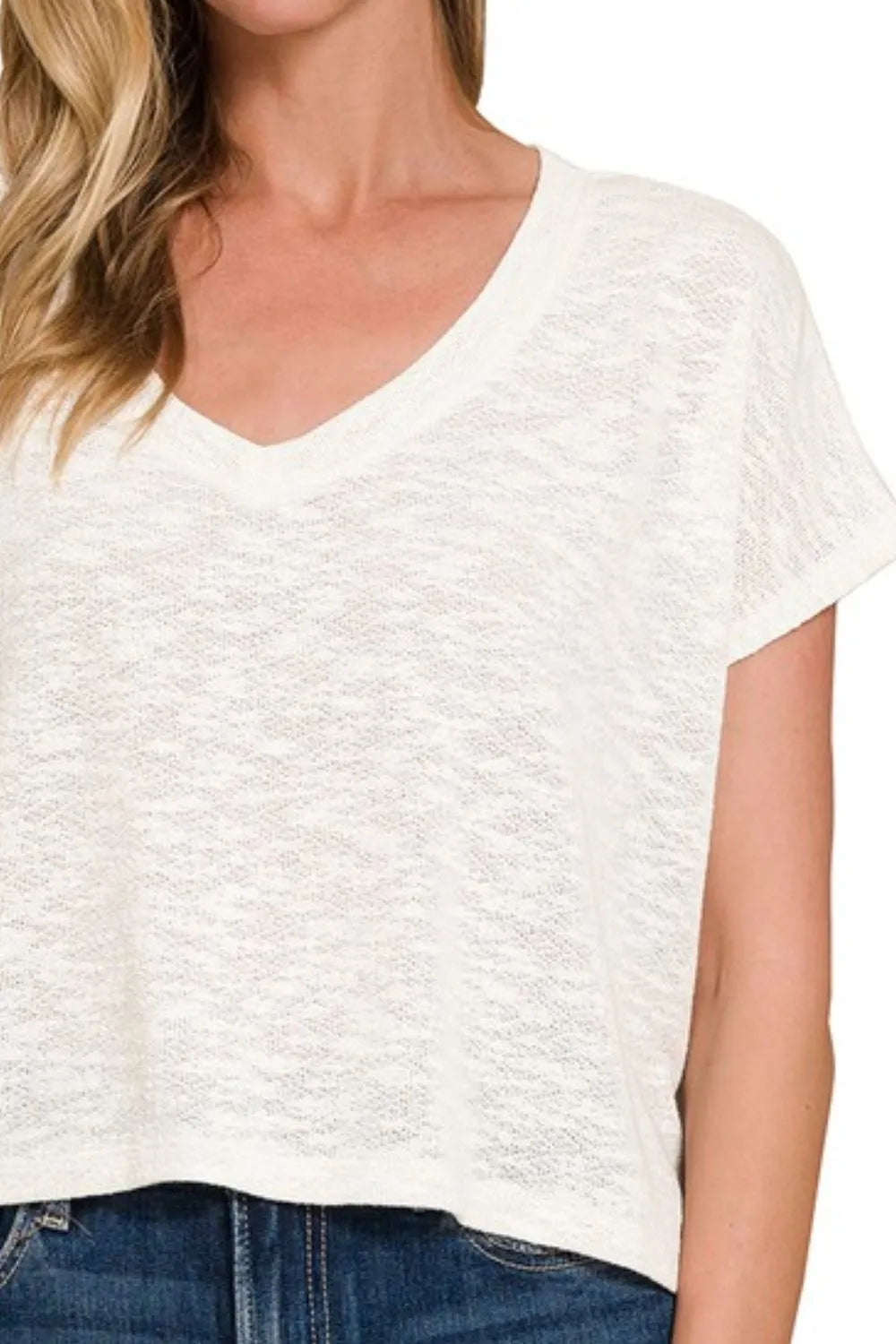 Crop Top, Hacci Slub V-neck Drop Shoulder  - In Style Chics Boutique 