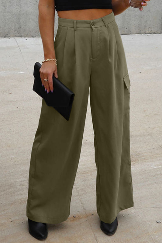 Ruched Wide Leg Pants with Pockets - Also in Black - In Style Chics Boutique LLC