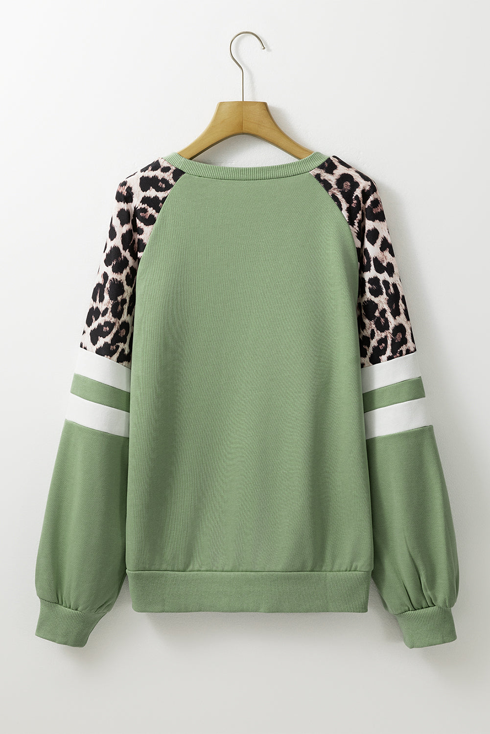 Grass Green Leopard Print Patchwork Raglan Sleeve Sweatshirt