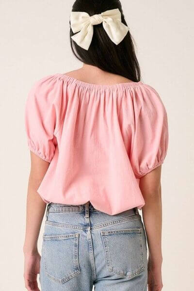 Mittoshop Linen Two-Way Short Sleeve Crop Blouse