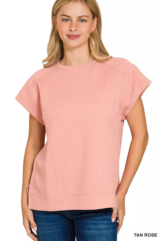 Textured Knit Jacquard Short Sleeve Top at In Style Chics Boutique 