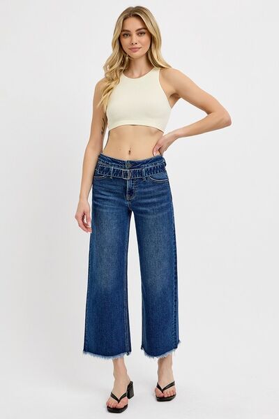 Women's Raw Hem Wide Leg Attached Buckle Jeans - In Style Chics Boutique Online Clothing 