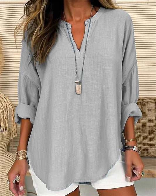 Cotton And Linen Loose Casual Stand Collar Shirt - More Colors! - In Style Chics Boutique LLC