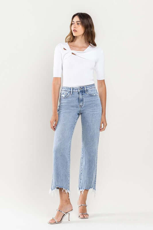 High Rise Distressed Hem Crop Dad Jeans - In Style Chics Boutique LLC