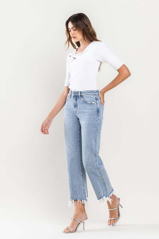 High Rise Distressed Hem Crop Dad Jeans - In Style Chics Boutique LLC