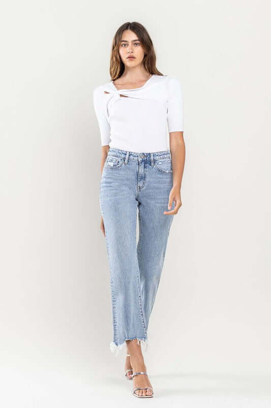 High Rise Distressed Hem Crop Dad Jeans - In Style Chics Boutique LLC