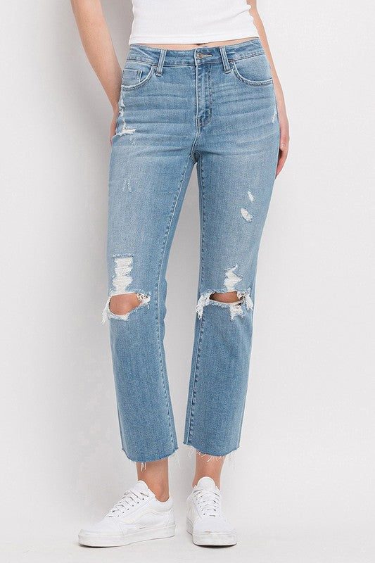 High Rise Distressed Cropped Straight Jeans - In Style Chics Boutique LLC