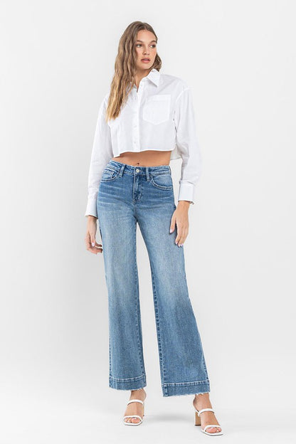 High Rise Wide Leg Jeans with Trouser Hem Detail - In Style Chics Boutique LLC