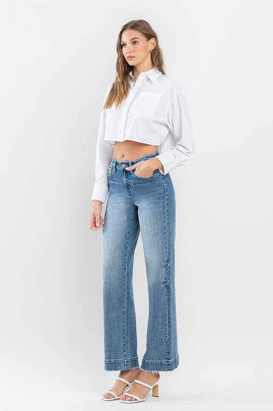 High Rise Wide Leg Jeans with Trouser Hem Detail - In Style Chics Boutique LLC