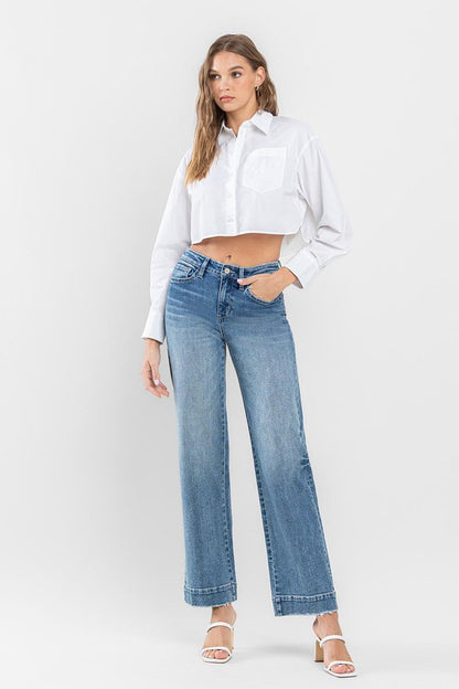 High Rise Wide Leg Jeans with Trouser Hem Detail - In Style Chics Boutique LLC