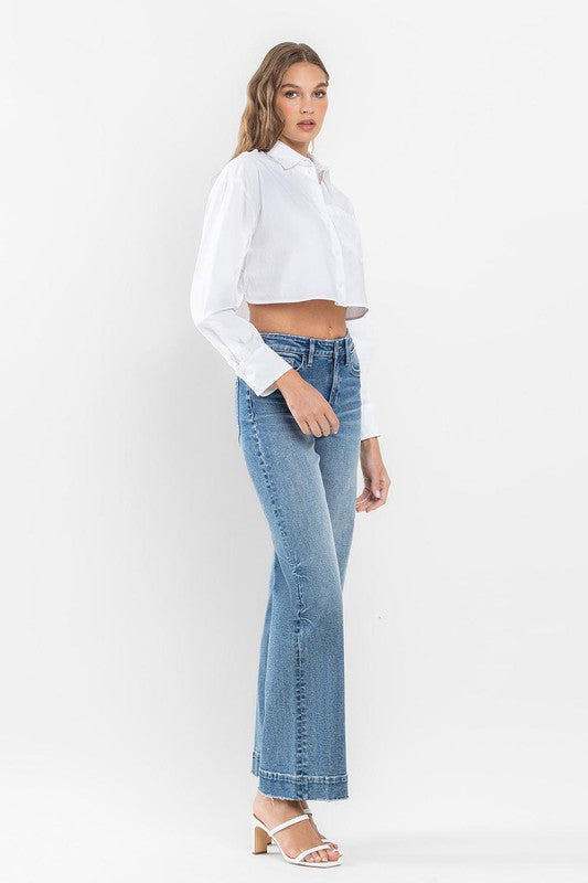 High Rise Wide Leg Jeans with Trouser Hem Detail - In Style Chics Boutique LLC