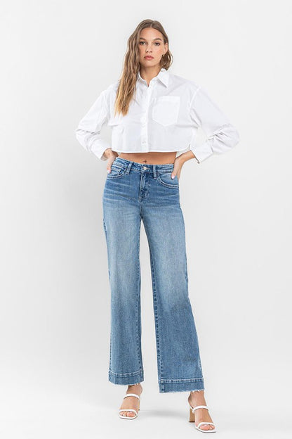 High Rise Wide Leg Jeans with Trouser Hem Detail - In Style Chics Boutique LLC