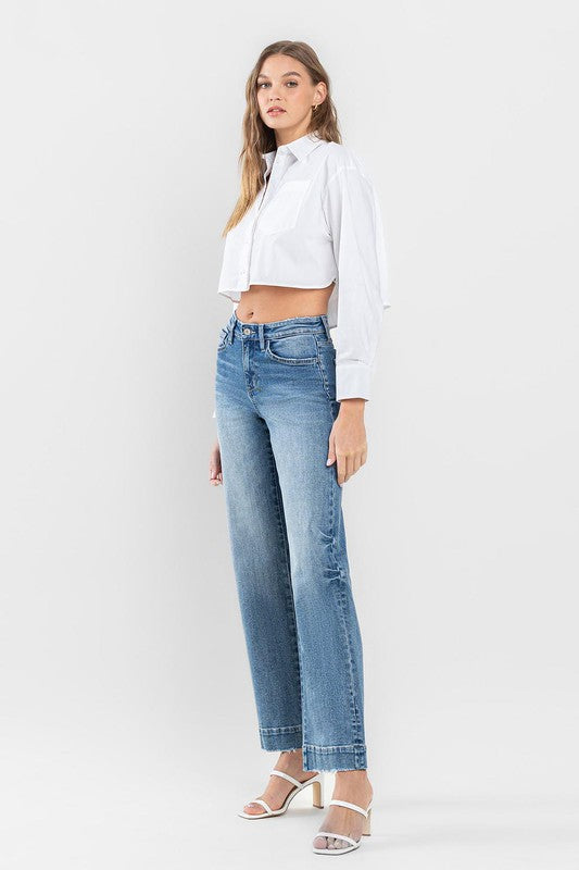 High Rise Wide Leg Jeans with Trouser Hem Detail - In Style Chics Boutique LLC