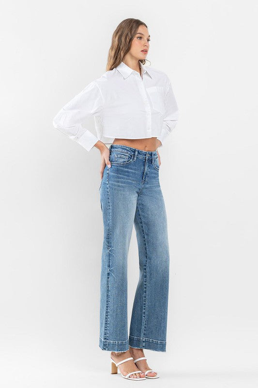 High Rise Wide Leg Jeans with Trouser Hem Detail - In Style Chics Boutique LLC