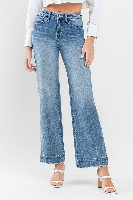 High Rise Wide Leg Jeans with Trouser Hem Detail - In Style Chics Boutique LLC