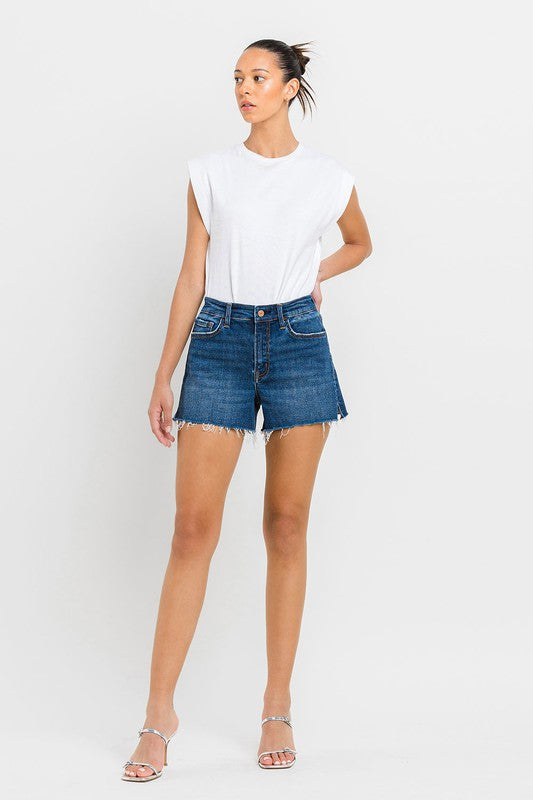 High Rise Slit Raw Hem A-Line Jean Shorts - In Style Chics Boutique LLC