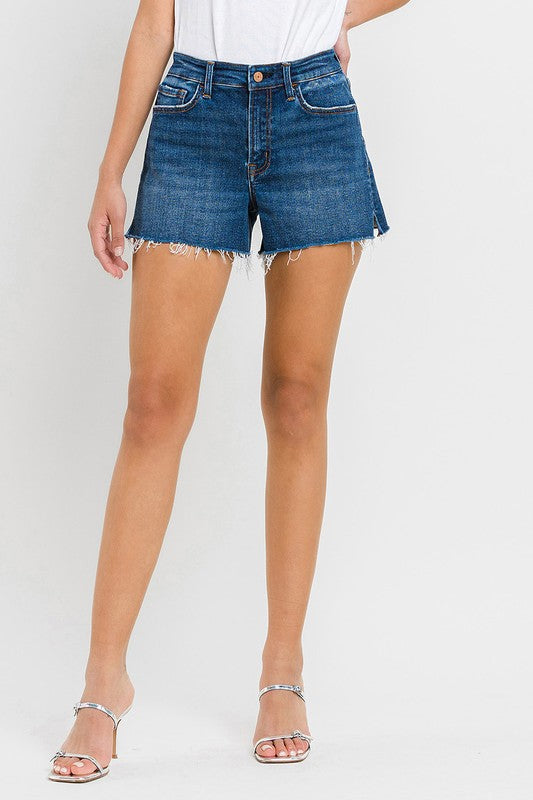 High Rise Slit Raw Hem A-Line Jean Shorts - In Style Chics Boutique LLC