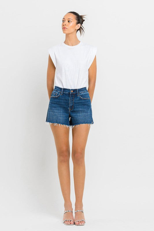 High Rise Slit Raw Hem A-Line Jean Shorts - In Style Chics Boutique LLC