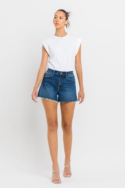 High Rise Slit Raw Hem A-Line Jean Shorts - In Style Chics Boutique LLC