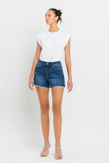 High Rise Slit Raw Hem A-Line Jean Shorts - In Style Chics Boutique LLC