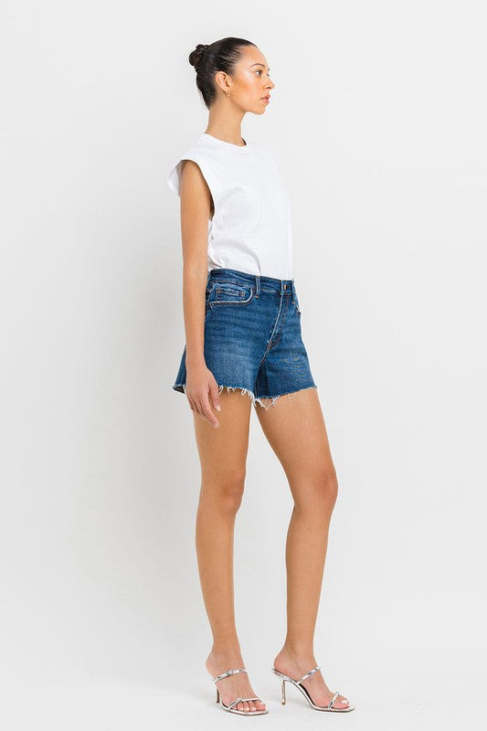 High Rise Slit Raw Hem A-Line Jean Shorts - In Style Chics Boutique LLC