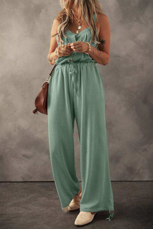 Drawstring Wide Strap Wide Leg Overalls - In Style Chics Boutique LLC