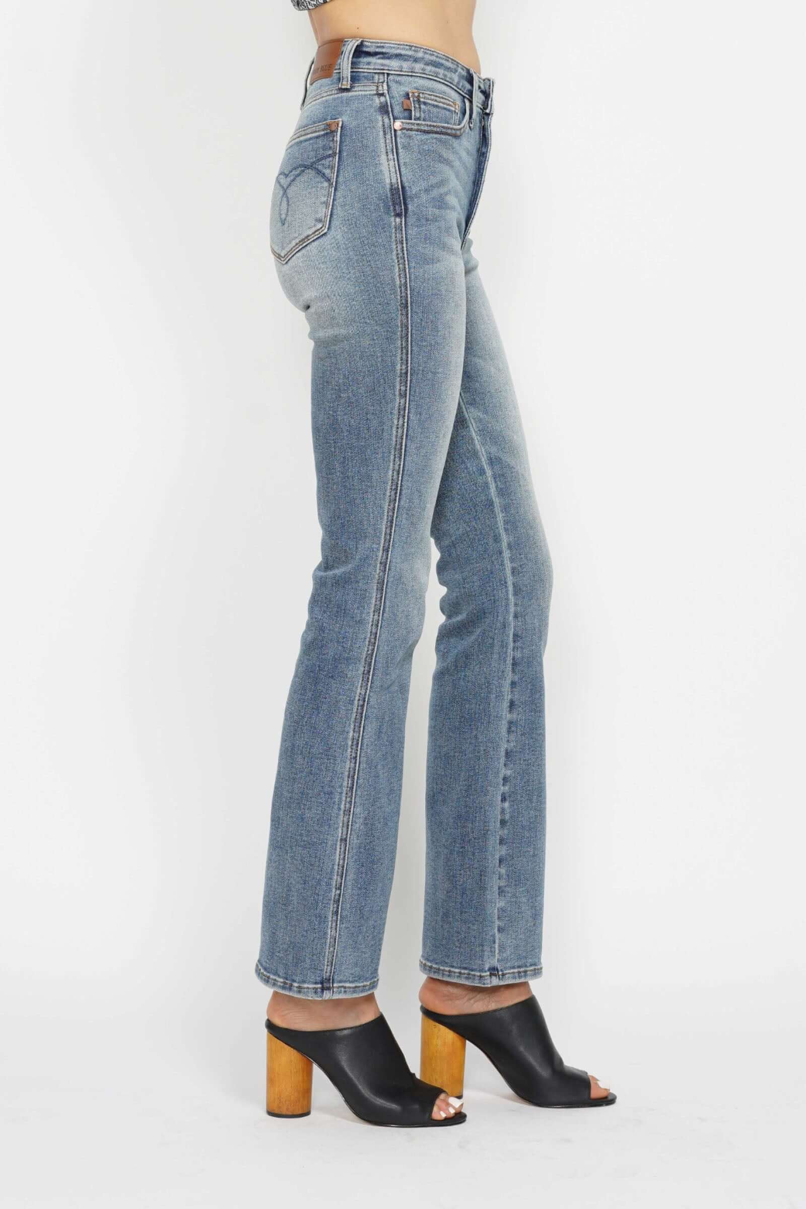 Judy Blue Tummy Control Back Embroidered Pocket Bootcut Jeans - Short Inseam - Petite - In Style Chics Boutique Women's Juniors Plus Size Apparel Online 