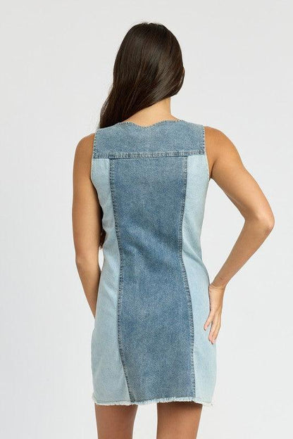 Color Block Denim Mini Dress - In Style Chics Boutique LLC