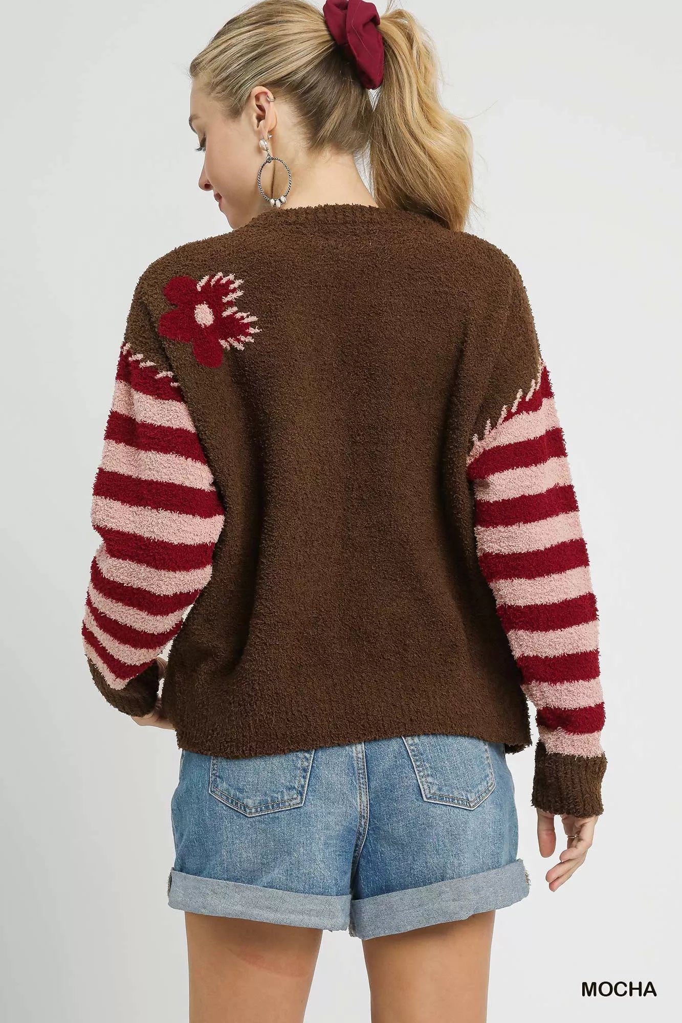 Flower Jacquard Striped Long Sleeve Sweater Shop Fall Styles at In Style Chics Boutique 
