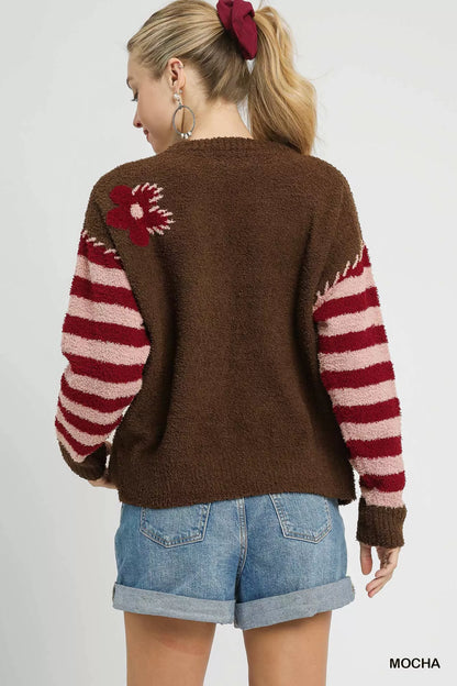 Flower Jacquard Striped Long Sleeve Sweater Shop Fall Styles at In Style Chics Boutique 
